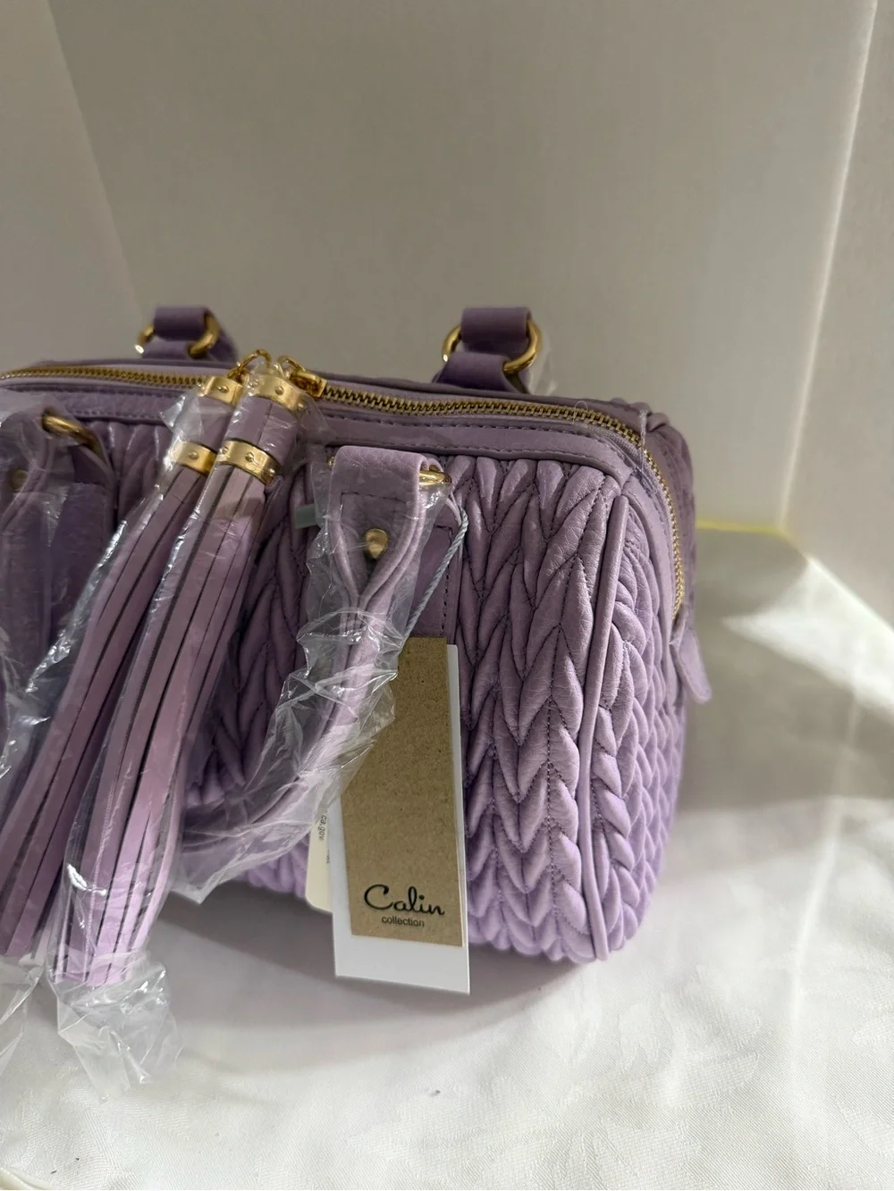 Calin NWT Lavender Quilted Satchel Bag with Tassels